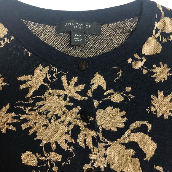 Ann Taylor Petite Navy/Gold Cardigan - Picture 2 of 8